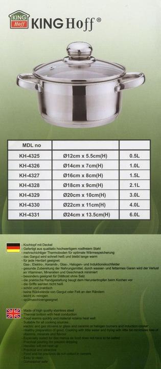 Produktbild Kinghoff POT WITH LID 18cm KH-4328 2L (18 cm, Kochtopf, Edelstahl)