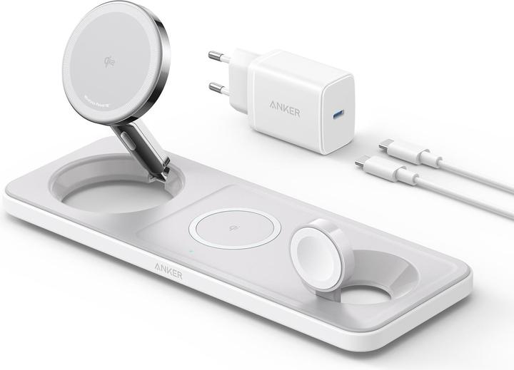 Image du produit Anker Chargeur magnétique sans fil MagGo 15W, 3-en-1 pad, blanc, UE Plug (25 W)