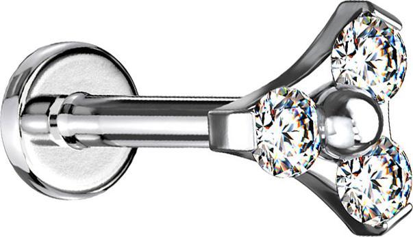 Actual product image Star Piercing Micro Labret inner thread silver triangle three crystals silver (Surgical steel 316L, without brass)