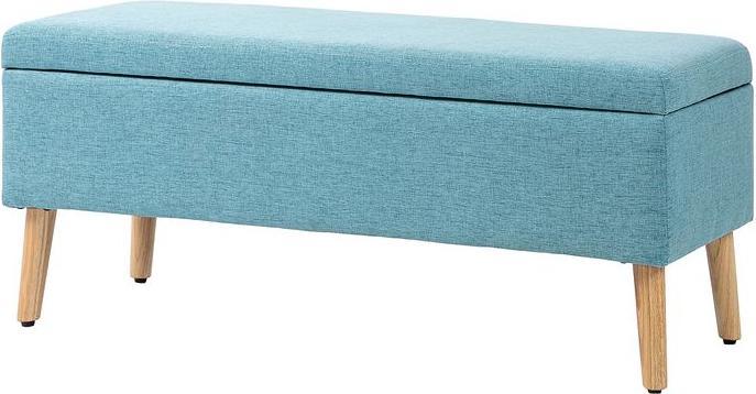 Produktbild Swisshandel24 Sitzbank, Stauraum, Leinenoptik, Gummiholz Blau 110x39x45cm (110 cm)