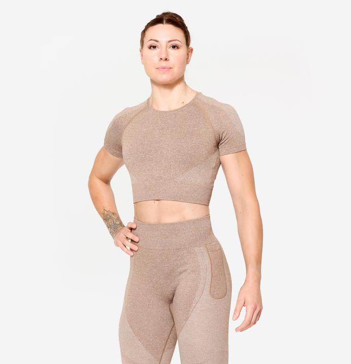 Domyos T-Shirt Crop Top nahtloses Material - braun
