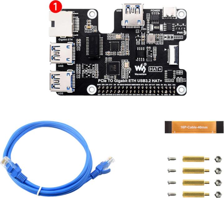 Immagine prodotto WaveShare HAT+ da PCIe a Gigabit ETH USB3.2 per Raspberry Pi5