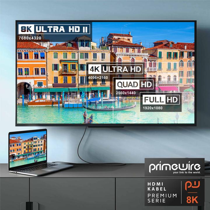 Produktbild Primewire HDMI Kabel 2.1, 8K @ 120Hz / 4K @ 240Hz DSC, Ultra High Speed, Nylonummantelung, HDR, ARC (1 m, HDMI)