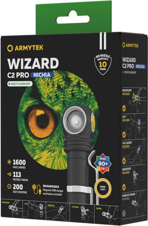 Produktbild ArmyTek Wizard C2 Pro Nichia Magnet USB (warmes licht) Kopf- / Handlampe (11.20 cm, 1600 lm)