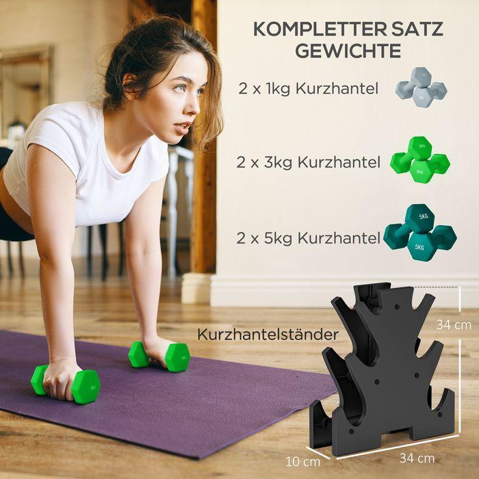 Actual product image Swisshandel24 Hanteln 6 Kurzhanteln mit Hantelständer, 2 x 1kg, 2 x 3kg, 2 x 5kg für Fitness (2 x 5 kg, 2 x 1 kg, 2 x 3 kg)