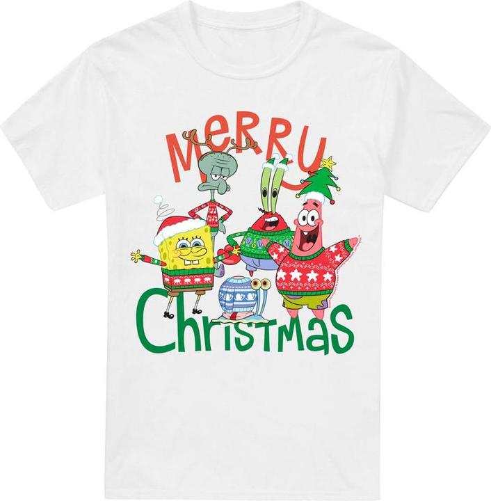 Actual product image Spongebob Squarepants Mens Merry Christmas Group T-Shirt (S)