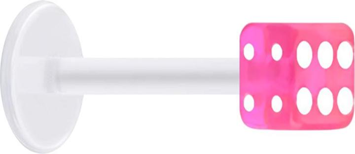 Star Piercing Micro Labret transparent mit Würfel pink transparent (ohne Messing, Acryl, Bioflex)