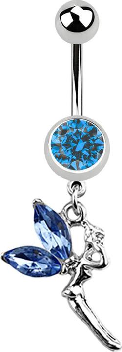 Image du produit Star Piercing Banane argent avec pendentif fée et ailes de cristal bleu clair (Acier chirurgical 316L)