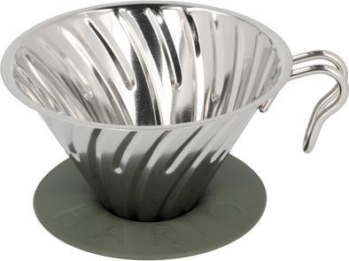 Produktbild Hario V60-02 Silberfarbener Outdoor-Tropfer aus Metall mit Silikonbasis