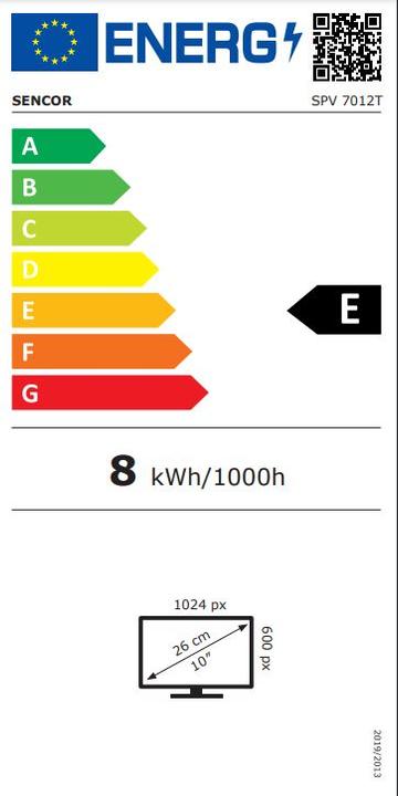 Etichetta energetica Sencor SPV 7012T TV LCD da 10 pollici (10", LCD, WSVGA)