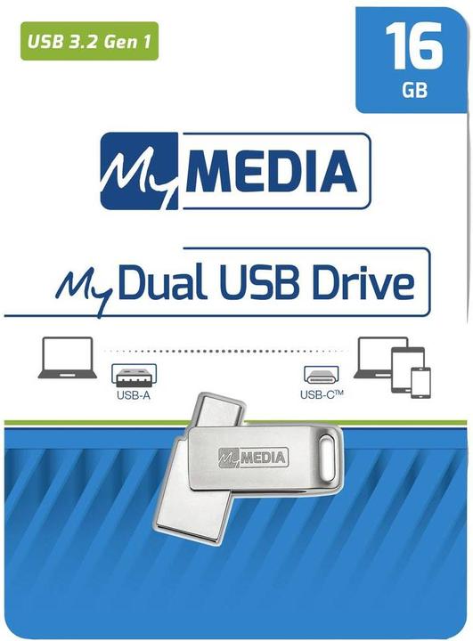 Immagine prodotto MyMedia Chiavetta USB 3.2 OTG 16GB, Tipo A-C, My Dual, argento (16 GB, USB 3.2, USB-A, USB-C)