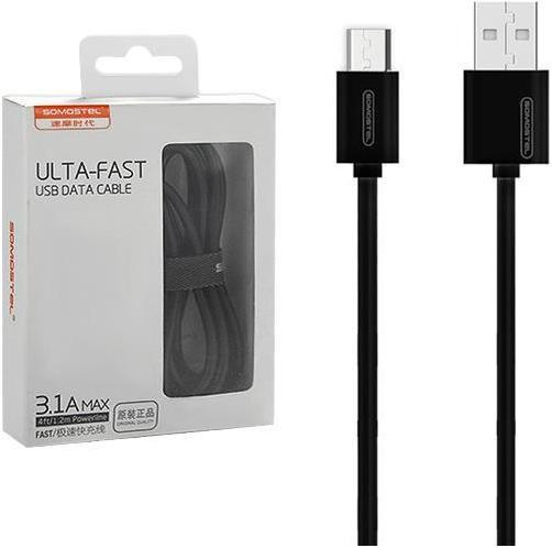 Actual product image Somostel USB CABLE MICRO 3A Juodas 3100mAh QUICK CHARGER 1.2M POWERLINE SMS-BP02 (1.20 m, USB 3.0)
