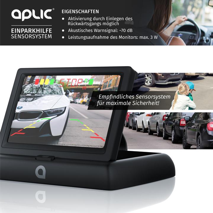 Actual product image Aplic Reversing camera, parking aid with 4x parking sensors, camera & 4.3" monitor with night vision