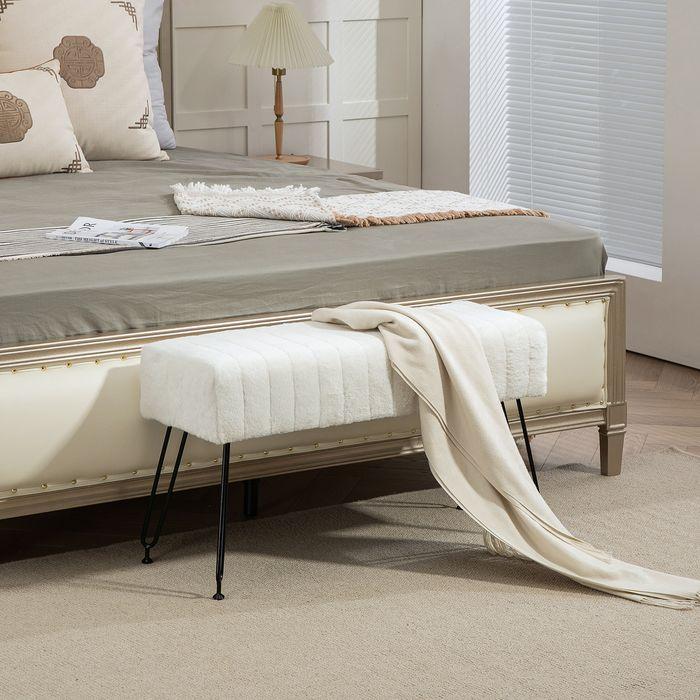 Image du produit Swisshandel24 Banc, aspect fourrure synthétique, pieds métalliques, banc pour chaussures, 82x30x47cm, blanc crème (82 cm)