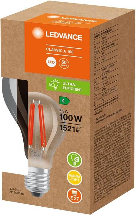 Actual product image Osram ENERGY EFFICIENCY FILAMENT A 100 72 W E27A (E27, 7.20 W, 1521 lm, 1 x, A)