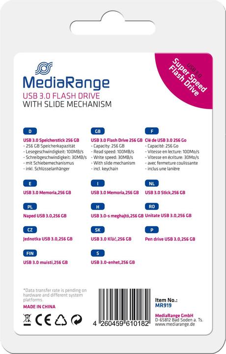 Produktbild MediaRange USB 3.0 Speicherstick (256 GB, USB-A)
