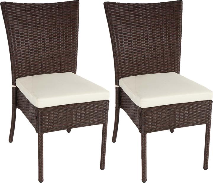 Immagine prodotto Swisshandel24 2x Sedia in polirattan, sedia da balcone, sedia da giardino, impilabile, marrone, cuscino crema