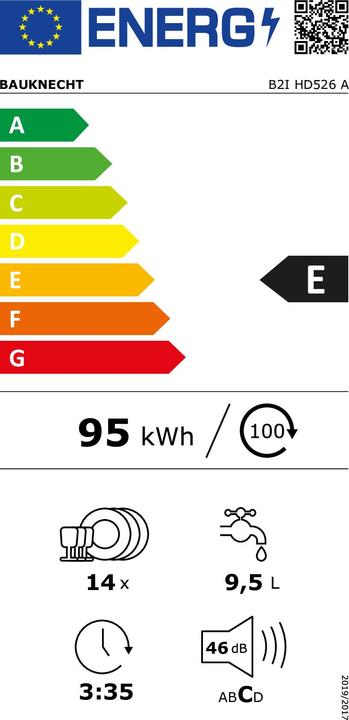 Energie-Label Bauknecht | B2I HD526 A | inbouw vaatwasser