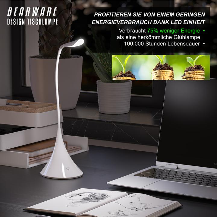 Image du produit CSL Schreibtischlampe LED Tischlampe, flexibler Schwanenhals, Leselampe mit USB oder Batteriebetrieb (160 lm)