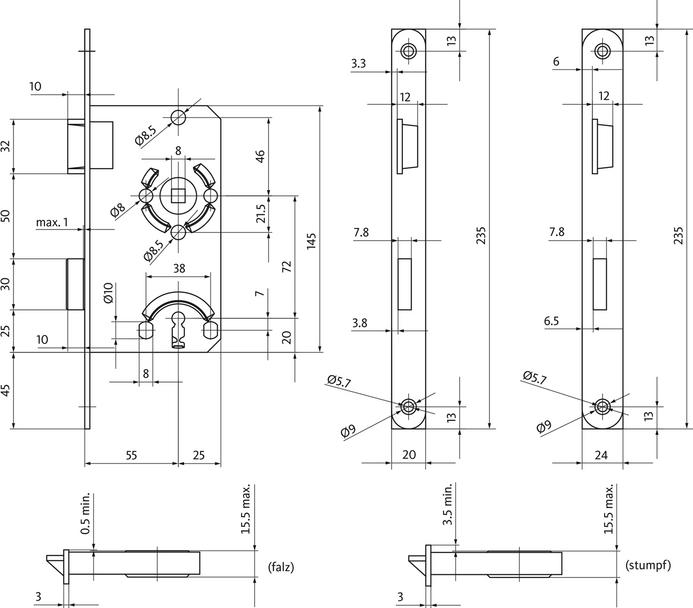Immagine prodotto BKS Serratura da infilare per porte di stanze 0215 BB 20/ 55/72/8 mm DIN sinistra con corona d'argento (Serratura a mortasa)