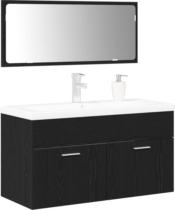 Immagine prodotto VidaXL Set di 2 mobili da bagno in rovere nero, legno ingegnerizzato e vetro