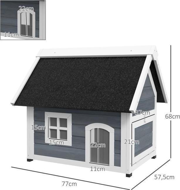 Produktbild Swisshandel24 Katzenhaus Holz, aufklappbar, Wetterfest, mit 3 Türen, Grau (Katze)