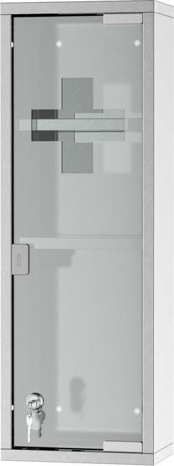 Produktbild Swisshandel24 Medizinschrank Arzneischrank Erste-Hilfe-Schrank mit Schloss 3 Fächer Mattglas 430 Edelstahl+gehärte (20 x 12 x 58 cm)