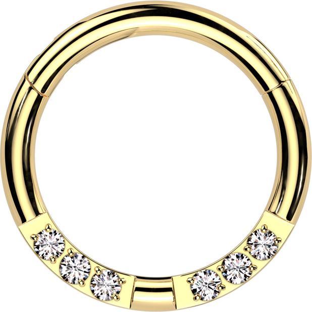 Produktbild Star Piercing Micro Segmentring klappbar vergoldet front Kristalle silber getrennt (Chirurgenstahl 316L)