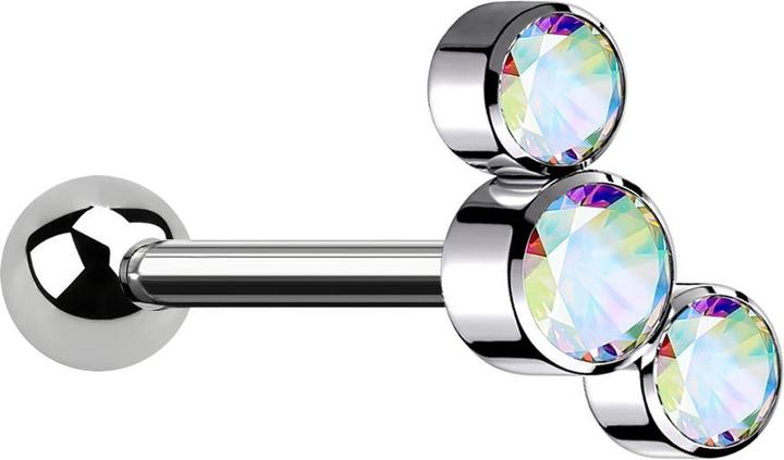 Immagine prodotto Star Piercing Micro Barbell Innengewinde silber mit Kugel und drei Kristalle multicolor (Titanio G23, senza ottone)