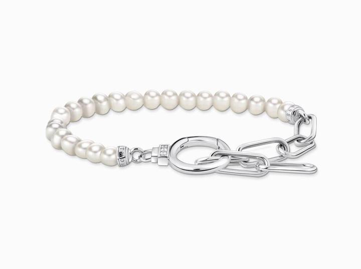 Immagine prodotto Thomas Sabo Bracciale di perle ed elementi ad ancora con pietre bianche in argento (19 cm, Argento 925)