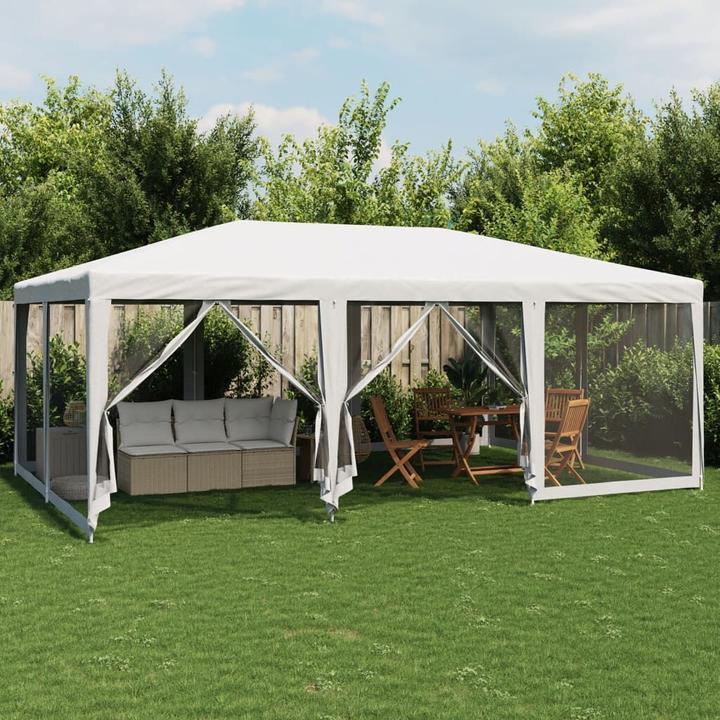 Produktbild VidaXL Partyzelt Pavillon Festzelt mit 10 Mesh-Seitenteilen Weiss 6x4m HDPE (600 cm, 400 cm)
