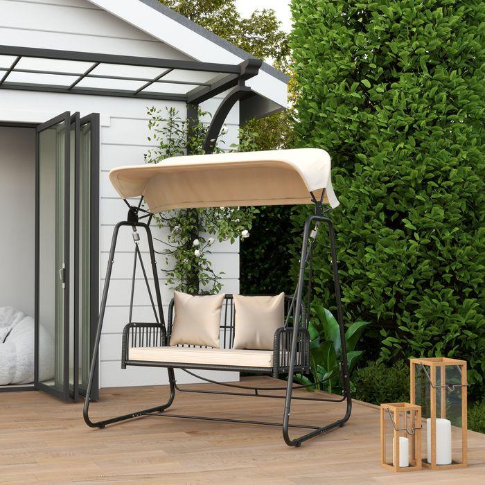 Image du produit Swisshandel24 2-Sitzer Hollywoodschaukel Rattan, bis 240 kg, 149x121x180 cm Khaki