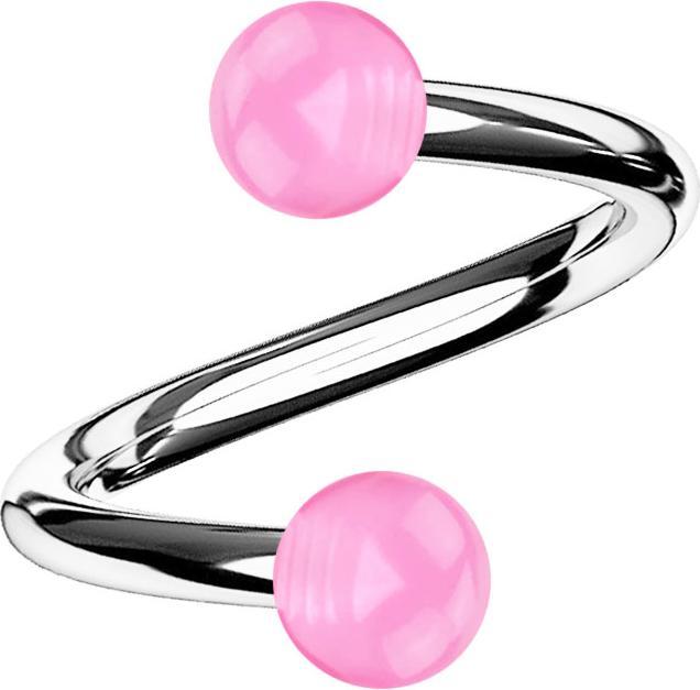 Produktbild Star Piercing Spirale silber mit zwei Kugeln pink transparent (Acryl, ohne Messing, Chirurgenstahl 316L)
