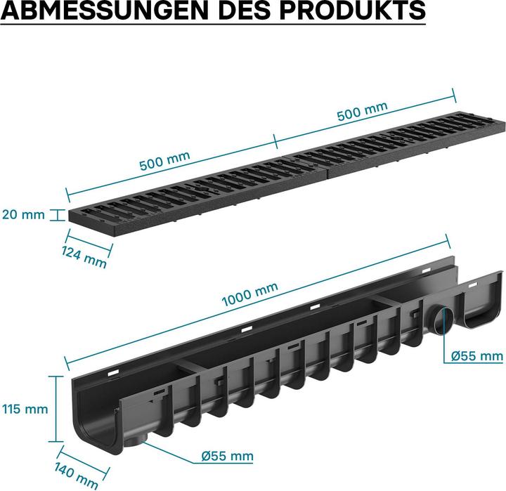 Actual product image Wiltec Drainage channel 1m Cover grating 12.5t Cast iron drainage channel Drainage channel