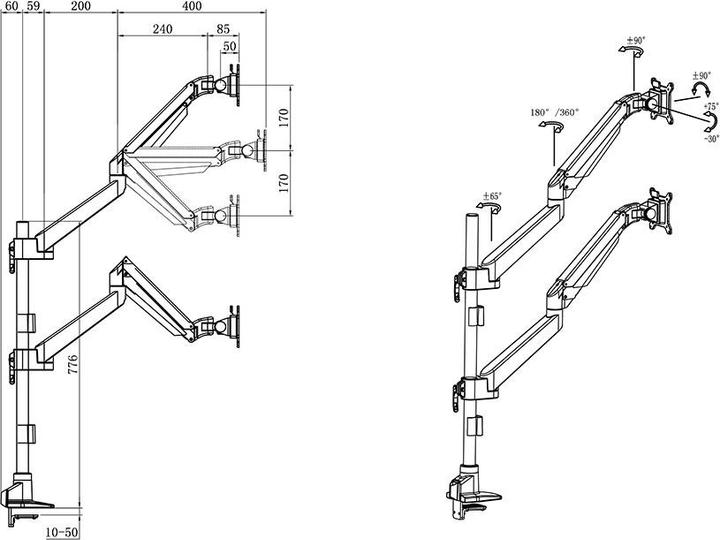 Actual product image Multibrackets Monitor holder dual 34", metal, black (Table, 32")