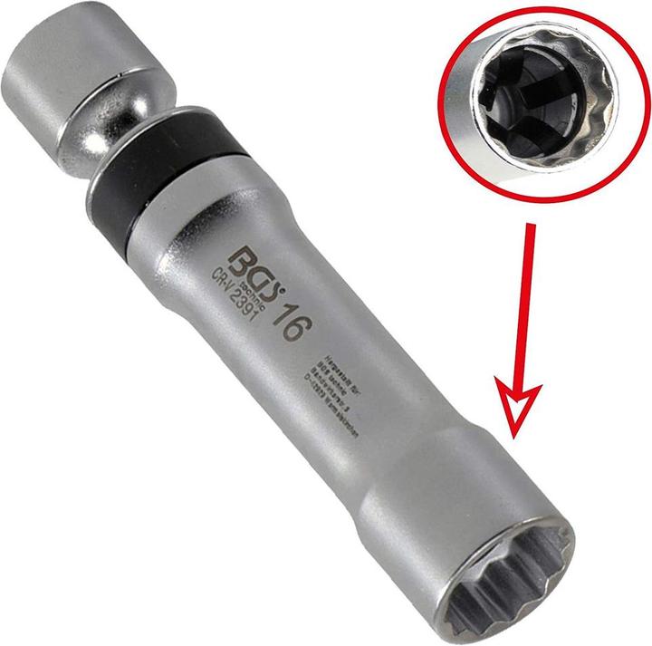 Immagine prodotto BGS Zündkerzen-Gelenkeinsatz Zwölfkant mit Haltefeder Antrieb Innenvierkant 10 mm (3/8") SW 16 mm