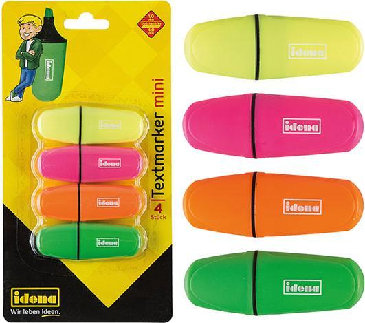 Produktbild Idena Textmarker Mini 4 Farben (Gelb, Orange, Pink, Grün, 4 mm, 4 x)
