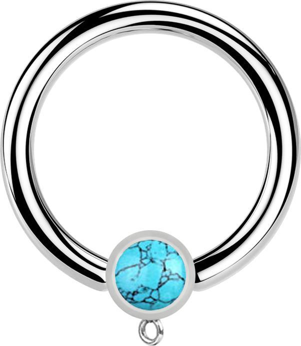 Actual product image Star Piercing Micro Closure Ring silver with cylinder turquoise stone ring for pendants (without brass, Mineral, Surgical steel 316L)