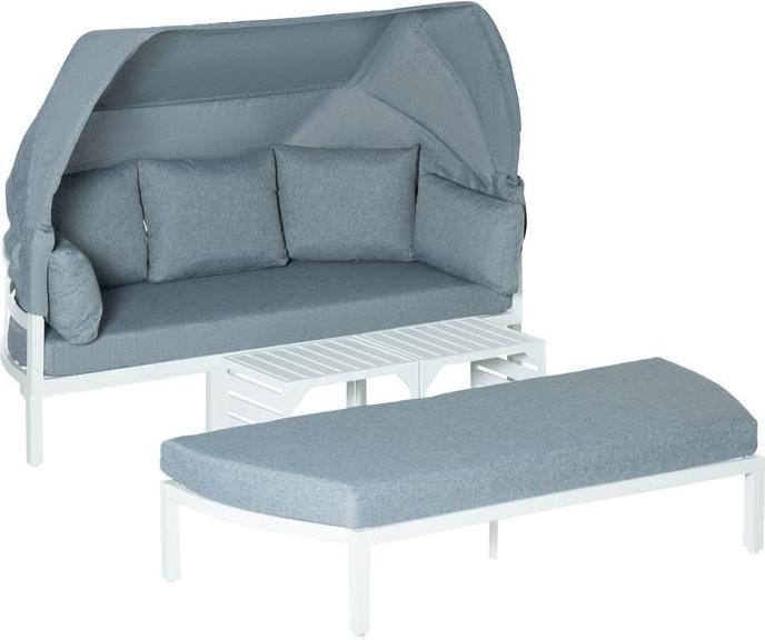 Swisshandel24 Set di mobili da giardino per 5 persone con tavolino Divano a tetto con cuscini Alluminio per