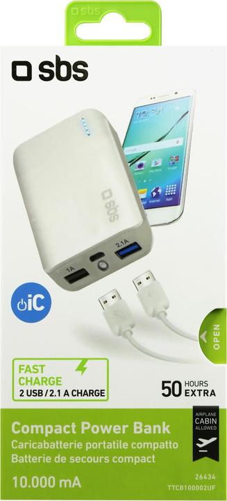 Produktbild SBS Powerbank mit Schnellladung und 10000 mAh (10000 mAh, 37 Wh)