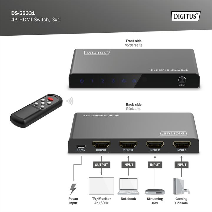 Produktbild Digitus 4K HDMI Switch, 3x1