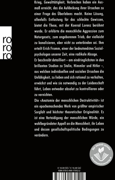 Produktbild Anatomie der menschlichen Destruktivität (Deutsch, Erich Fromm, 1977)