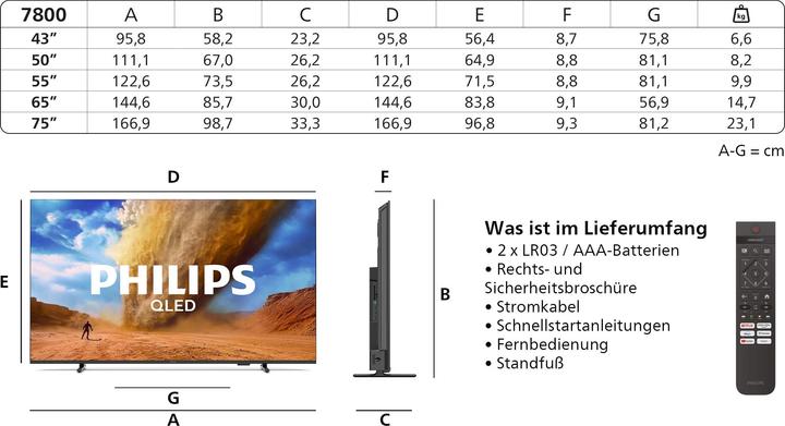 Produktbild Philips 65PUS7800/12 (65", PUS7800, QLED, 4K, 2025)