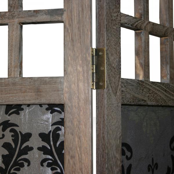 Immagine prodotto Homestyle4u Parete divisoria in 3 parti in legno con tessuto a motivi grigio-marrone