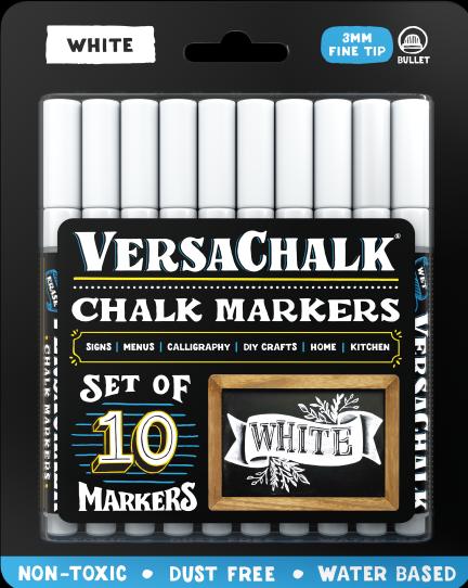 Actual product image VersaChalk - White Liquid Chalk Marker Set of 10 3mm Tip (White, 10 x)