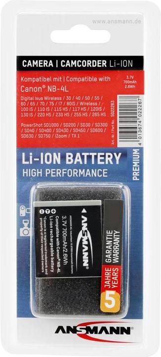 Actual product image Ansmann Canon NB-4L Battery (Rechargeable battery)