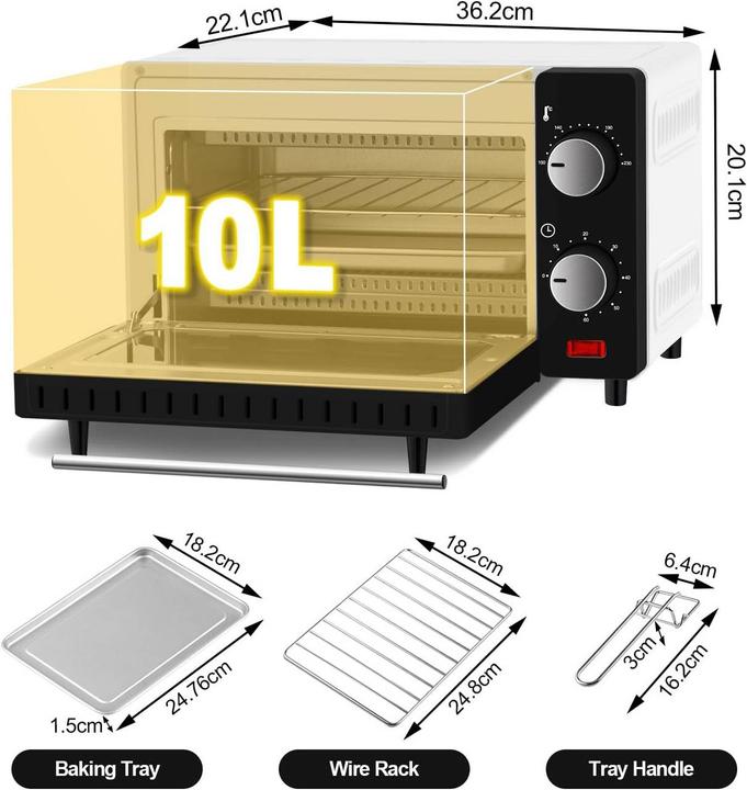 Produktbild Woltu Mini Backofen 12 Liter, Weiss+schwarz
