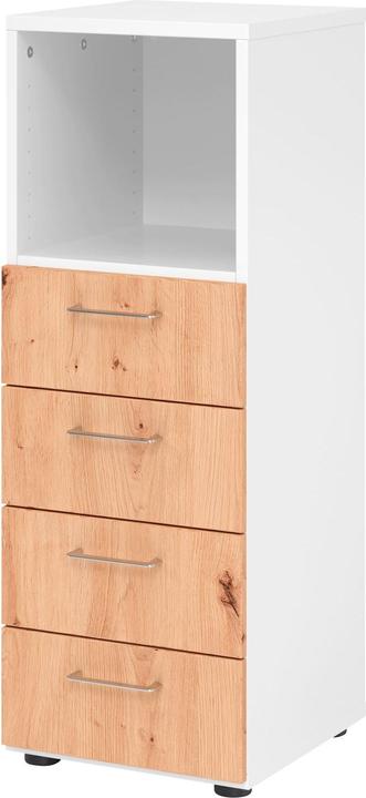 Actual product image Shelf 3OH, 4 drawers, BS white/knotty oak