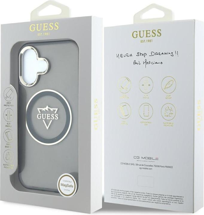 Actual product image Guess Hardcase MagSafe IML Metal Mountain Logo Case for iPhone 16 6,1" Black (Apple iPhone 16)