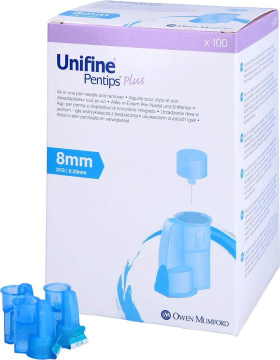 Actual product image Unifine Pentips Plus Needles Insulin Injector 31G 0.25x8mm light blue sterile 100 pcs. (Pen needles + disposable needles)